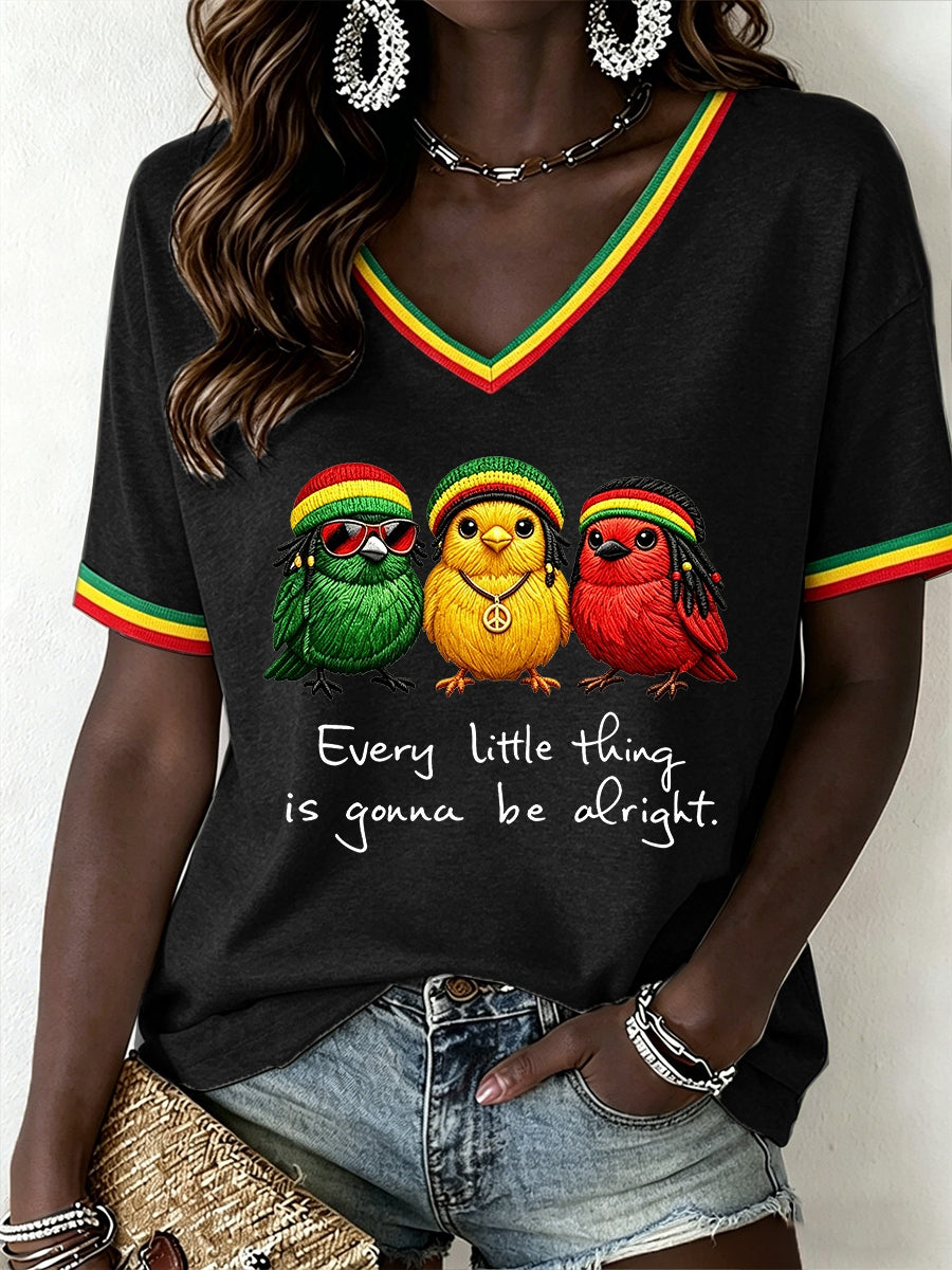 T-shirt à encolure en V Reggae Music Femme