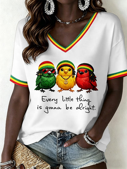 T-shirt à encolure en V Reggae Music Femme