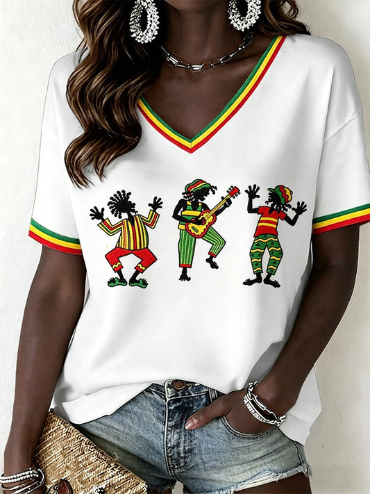 T-shirt Reggae V-Neck Femme