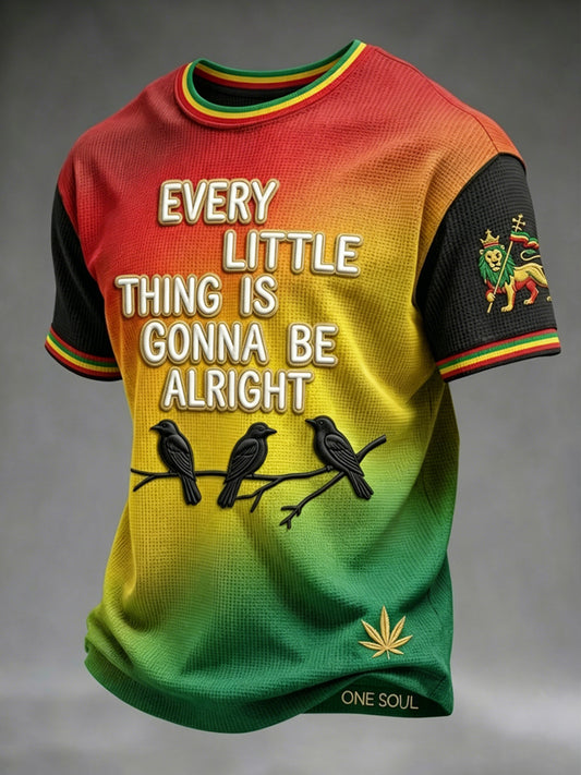 Dégradé Décontracté Waffle-Weave T-shirt pour Retro Reggae Fans