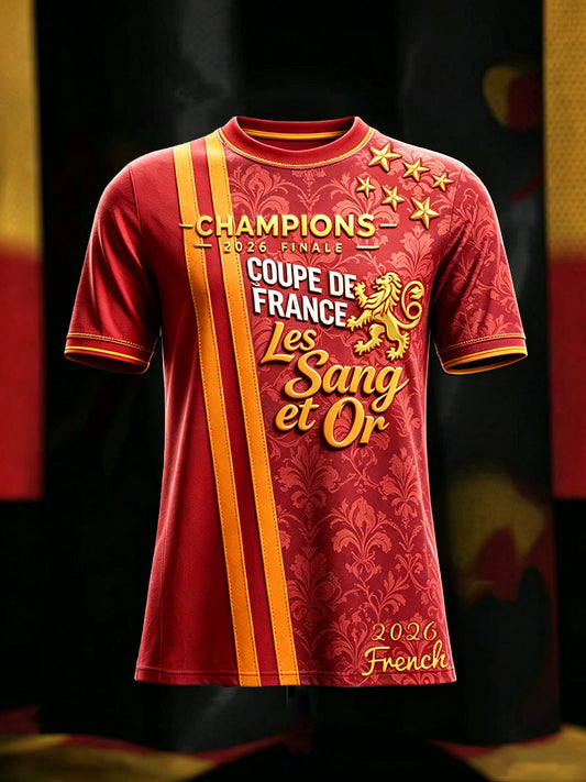 T-shirt Décontracté Homme France 2026 Football «Les» Rayé Patchwork Imprimé