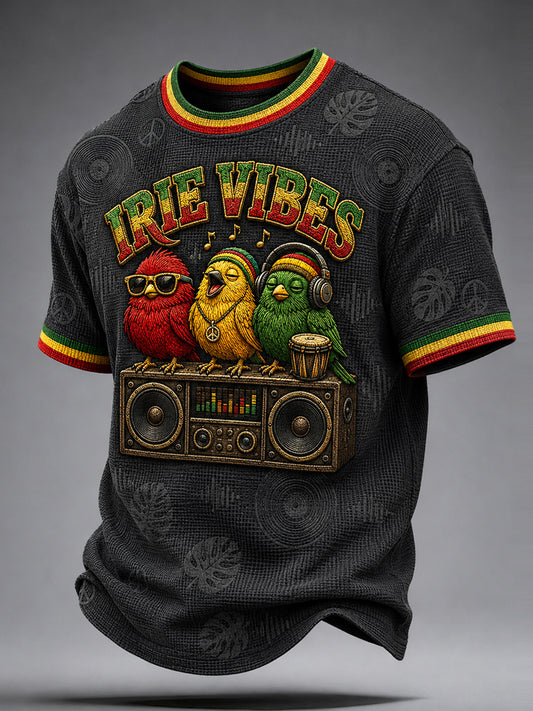 Rétro Reggae Oiseau Décontracté Waffle-Weave T-shirt