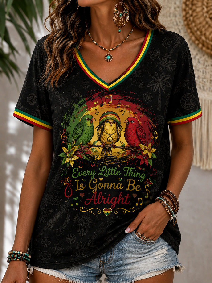 T-shirt décontracté à col en V pour femmes pour les fans de musique Reggae