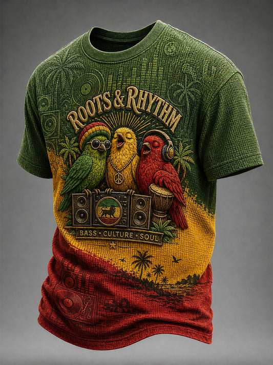Fun Reggae Bird-T-shirt décontracté gaufré
