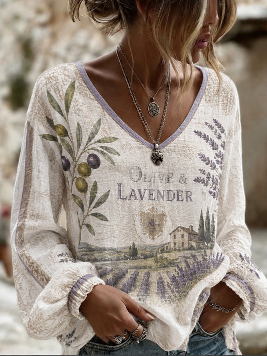 Chemise en coton-lin style provençal pour femme