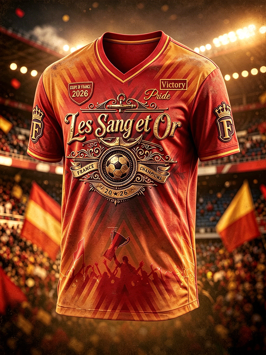 T-shirt décontracté rétro à col en V pour hommes, motif France 2026