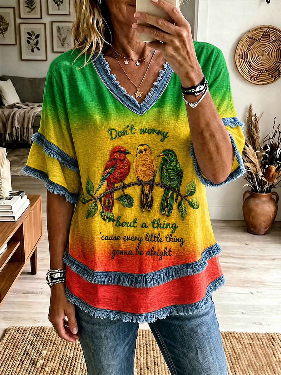 T-shirt décontracté imprimé pour femme « Every Little Thing Is Gonna Be Alright »