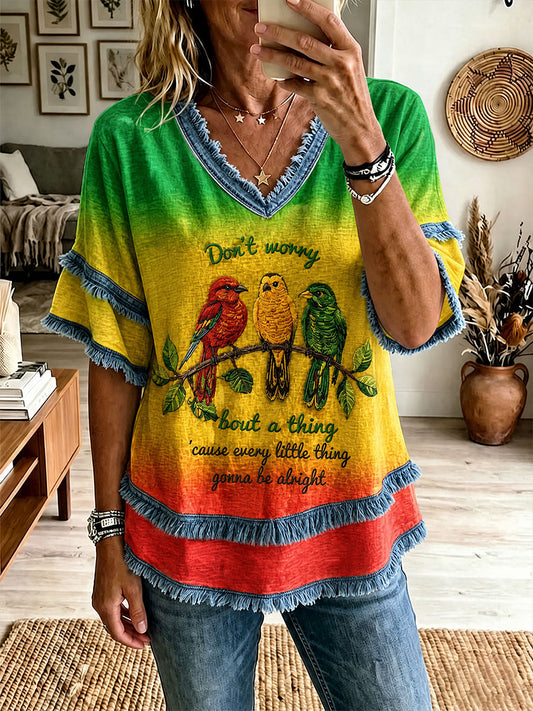 T-shirt décontracté imprimé pour femme « Every Little Thing Is Gonna Be Alright »