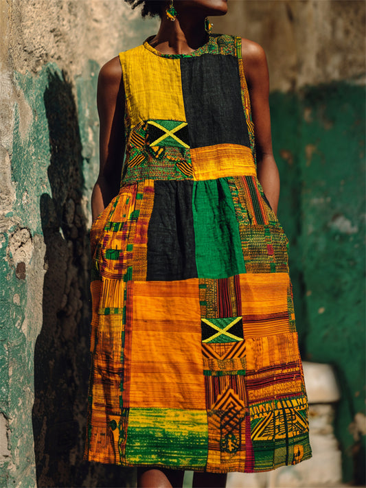 Femmes de la Jamaïque Drapeau africain Kente Motif Colorblock Imprimer Débardeur Robe