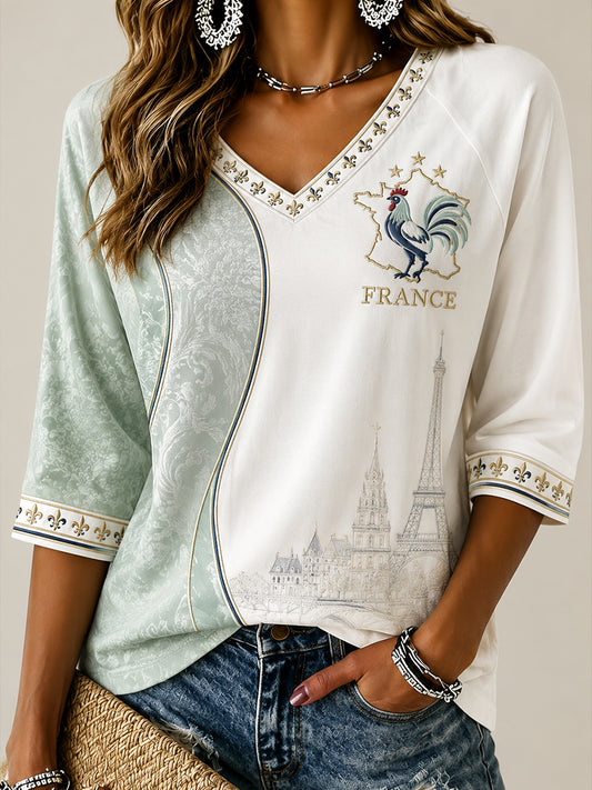 T-shirt femme France Football en lin à manches courtes