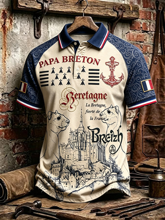 Polo décontracté à épaules tombantes pour homme, imprimé Bretagne française et Mont Saint-Michel