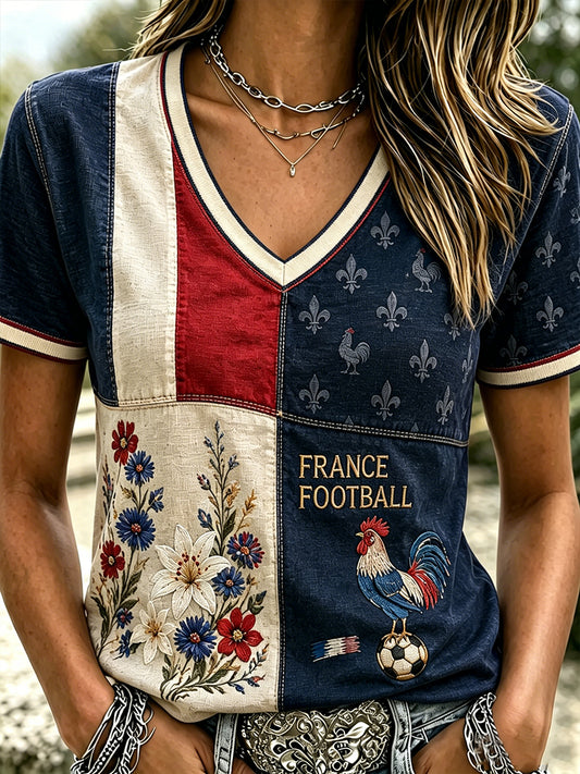 T-shirt à col en V du football français pour femmes