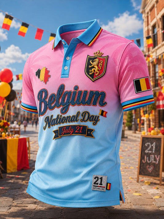 Polo décontracté rétro à la fête nationale belge avec impression d'art