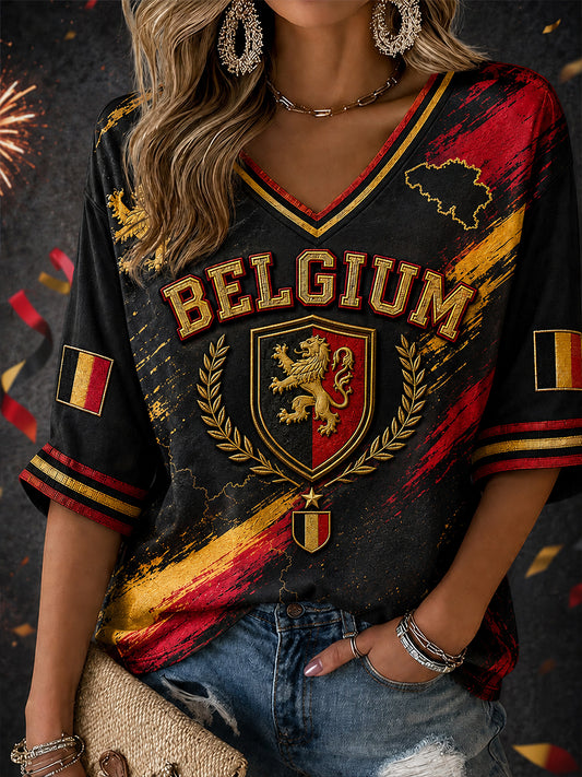 Affiche artistique rétro de célébration de la Fête nationale belge, haut décontracté
