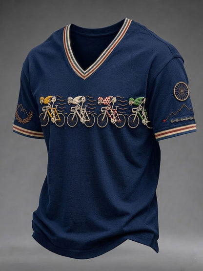 T-shirt col en V pour homme, modèle vélo de skeleton