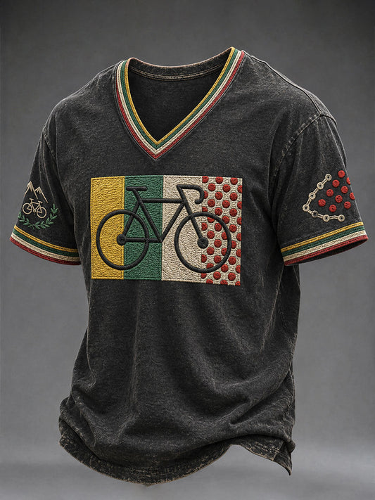 T-shirt à col en V pour course cycliste masculine