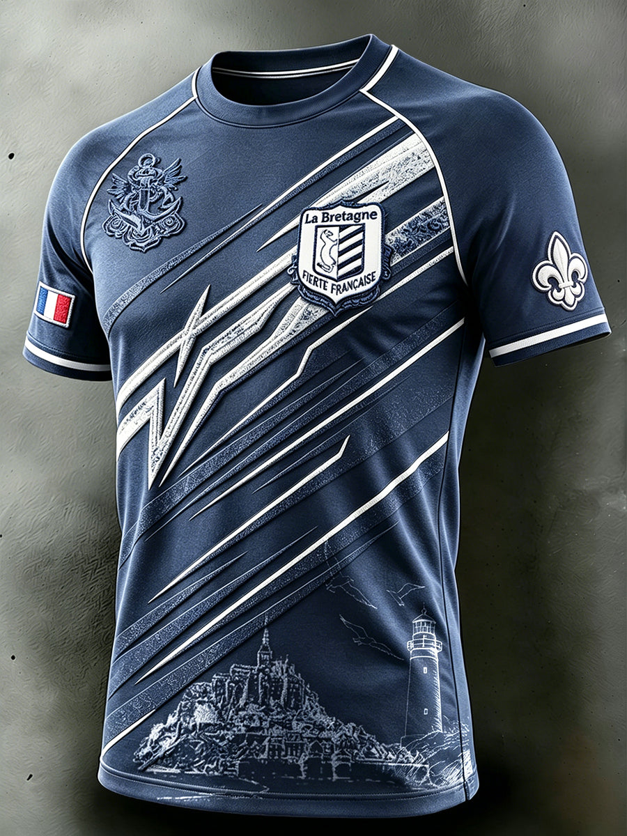 T-shirt décontracté pour homme, bleu nuit, imprimé de la Bretagne française et du Mont-Saint-Michel