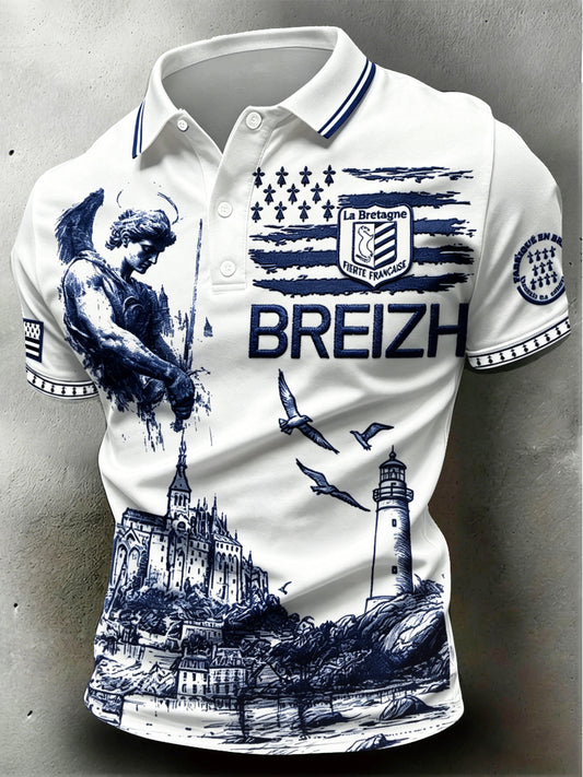 Polo décontracté pour homme, imprimé Michael Angel, style breton français