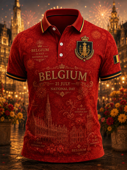 Polo à manches courtes imprimé pour hommes Célébration de la fête nationale