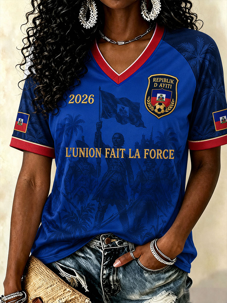 T-Shirts Haïti Football V-Neck pour femmes