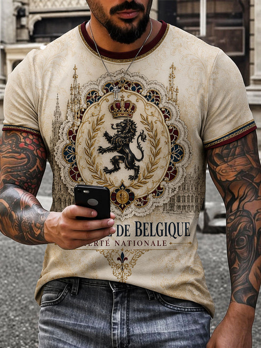T-shirt à imprimé artistique pour la Fête nationale belge, modèle homme