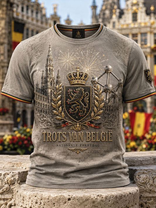 T-shirt à imprimé artistique pour la Fête nationale belge, modèle homme