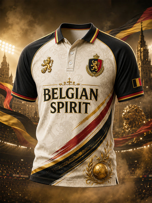 Polo à manches courtes et manches raglan, imprimé sur le thème du football masculin