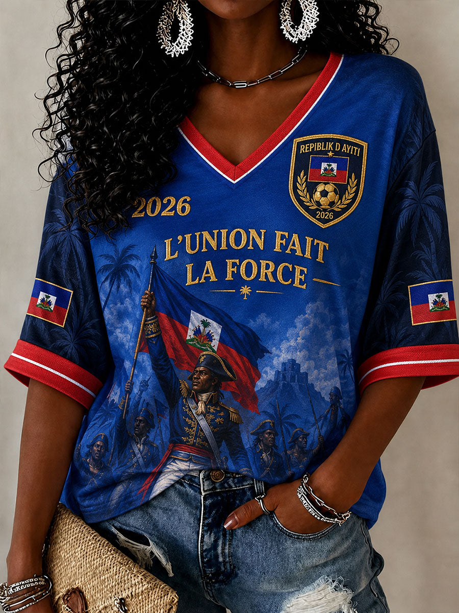 2026 Haiti Soccer V-Neck Tops pour femmes