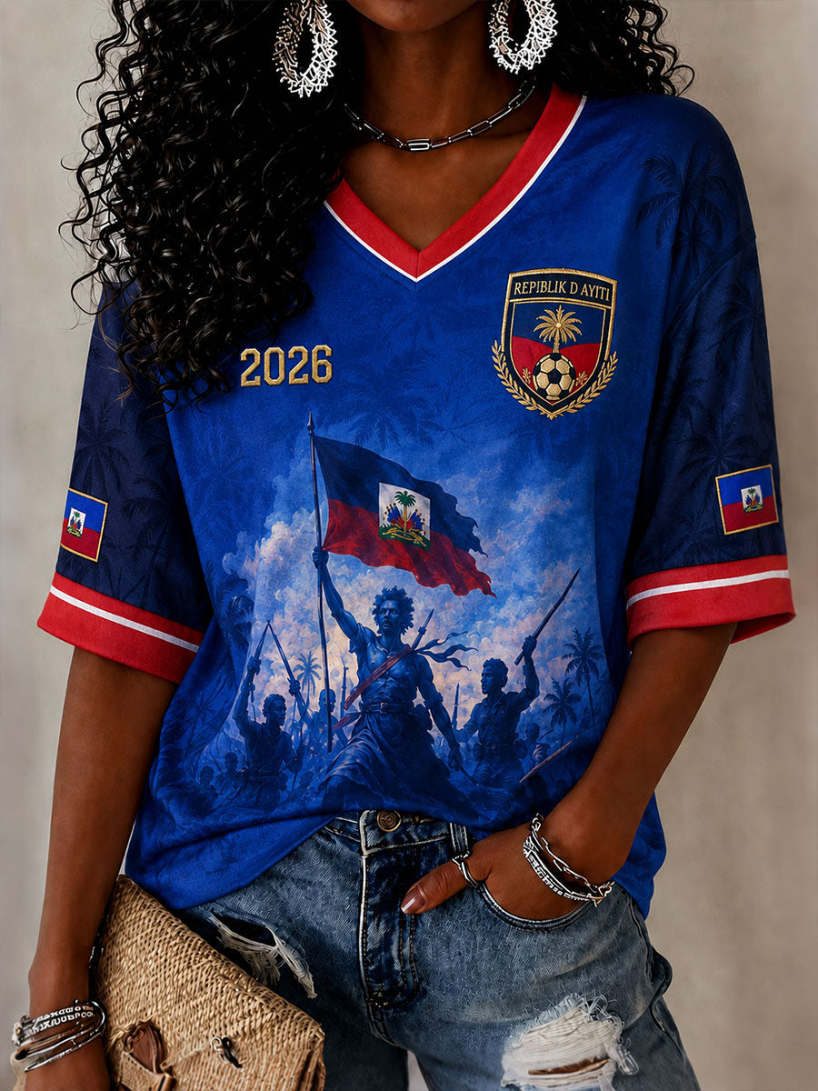 2026 Haiti Soccer V-Neck Tops pour femmes