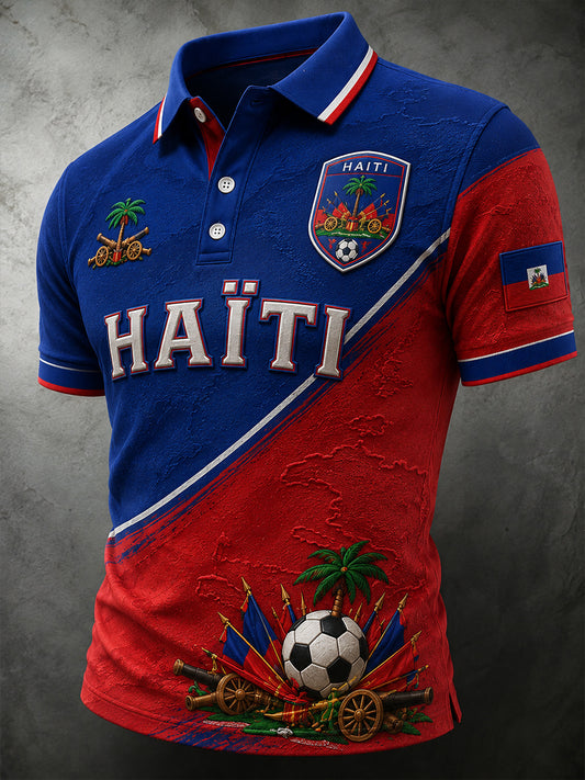 Polo à manches courtes pour homme avec imprimé footballistique