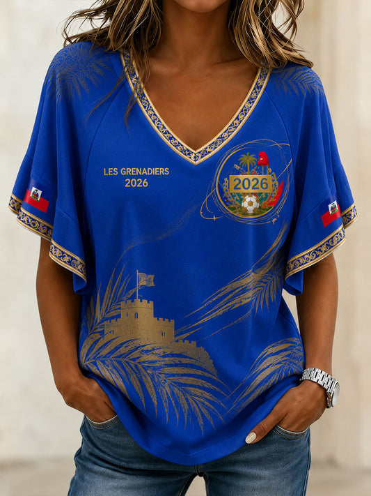 T-shirt décontracté 2026 Haiti Football pour femme