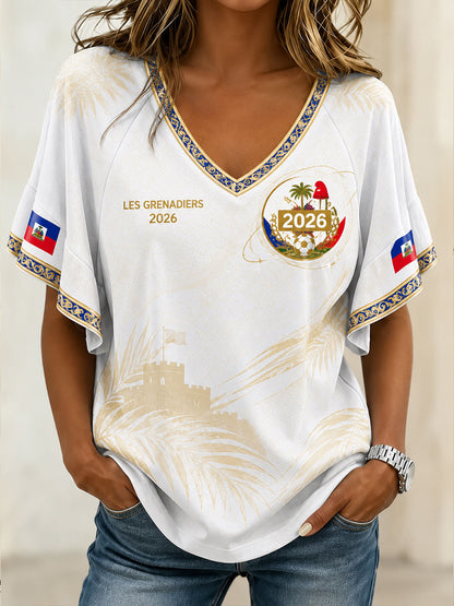 T-shirt décontracté 2026 Haiti Football pour femme