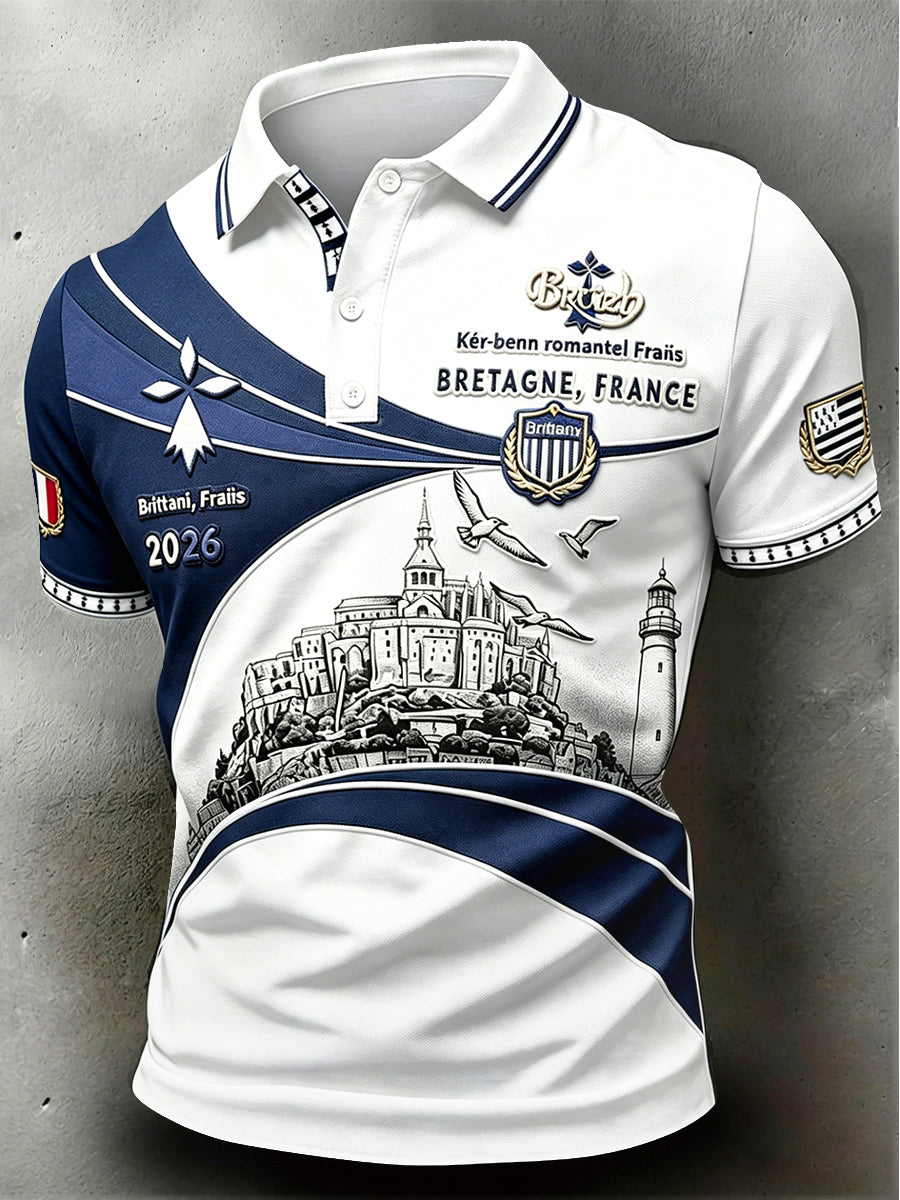 Polo Homme Décontracté Style Affaires Imprimé Bretagne Française Mont Saint-Michel