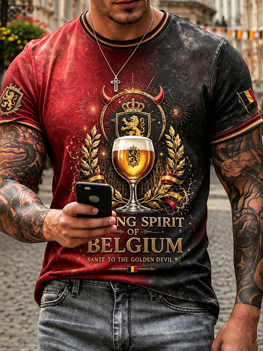 T-shirt pour la fête nationale de la Belgique, motif artistique à l’effigie de bières, pour hommes