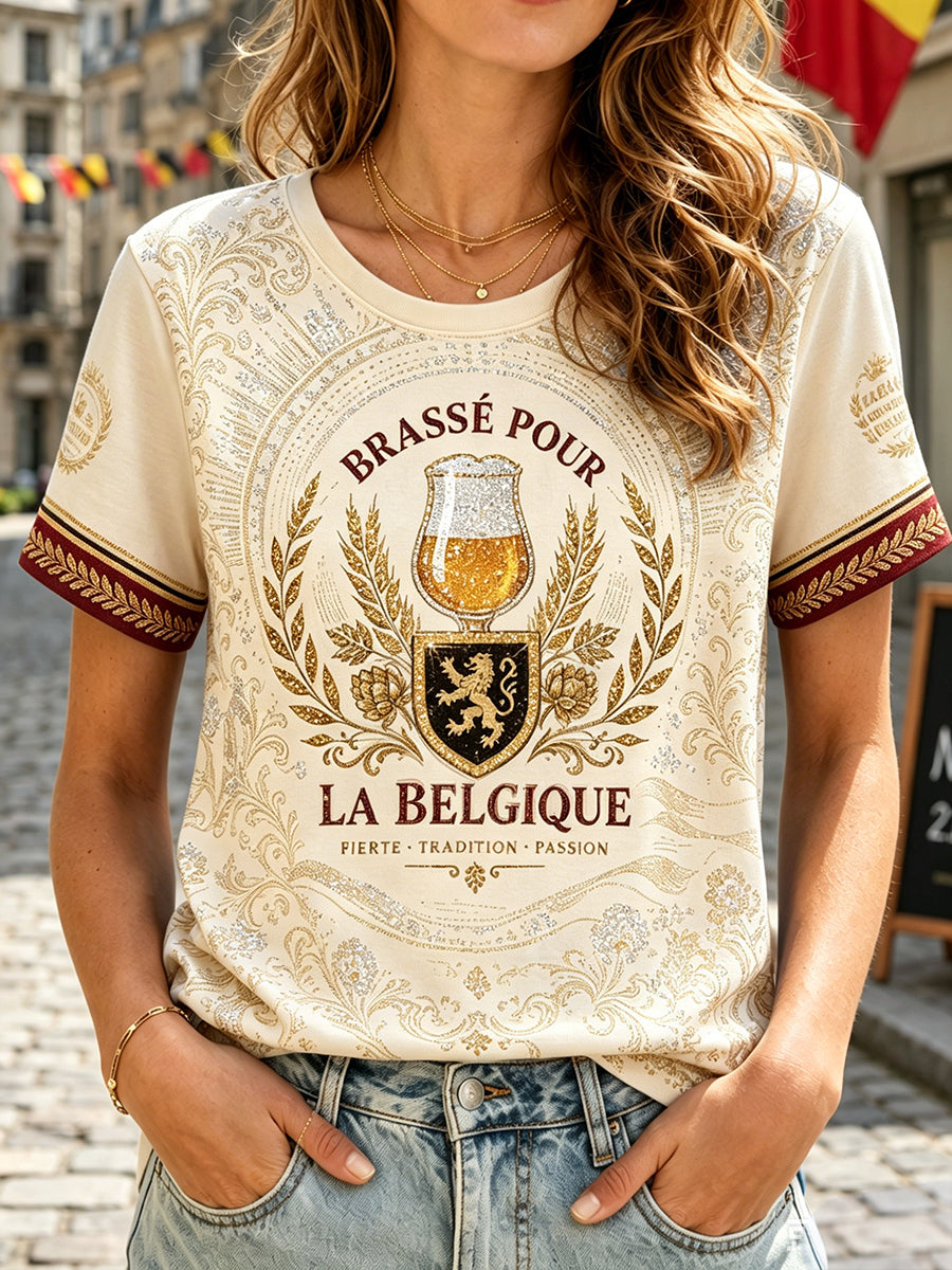 T-shirt imprimé Belgium National Day Beers Art pour femmes