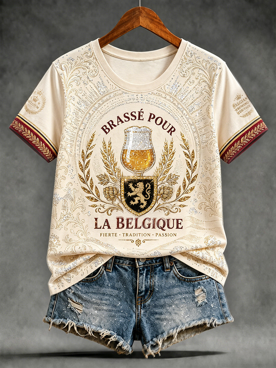 T-shirt imprimé Belgium National Day Beers Art pour femmes