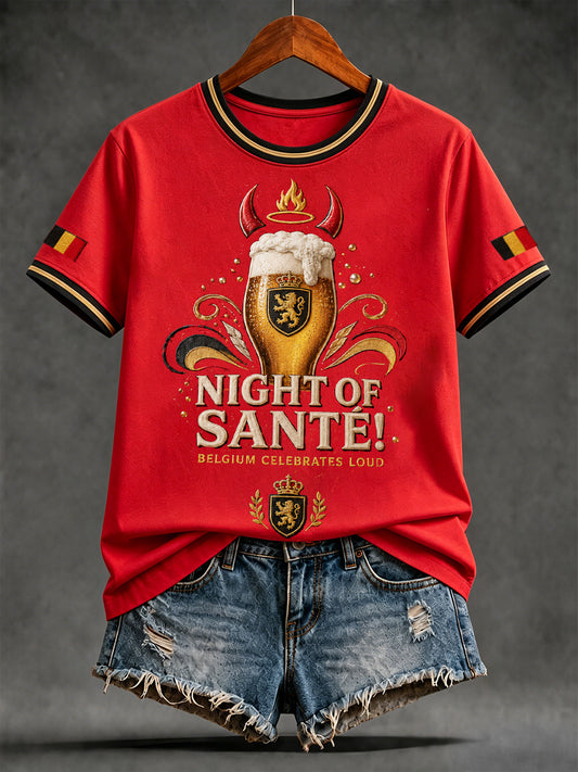 T-shirt imprimé d’art aux couleurs de la Belgique pour la fête nationale, modèle femme