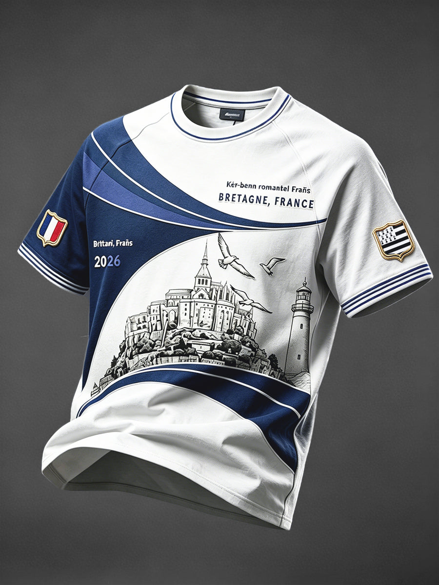 T-shirt Homme Imprimé Français Mont Saint-Michel Style Affaires