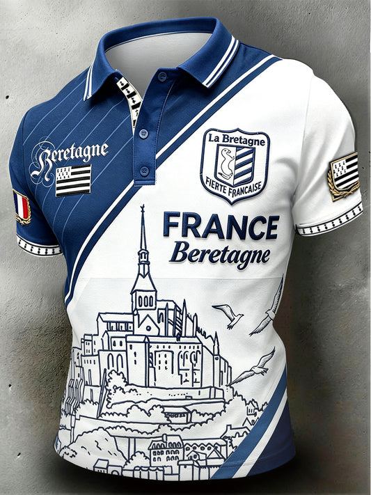 Polo décontracté pour homme à imprimé de la Bretagne française et du Mont-Saint-Michel