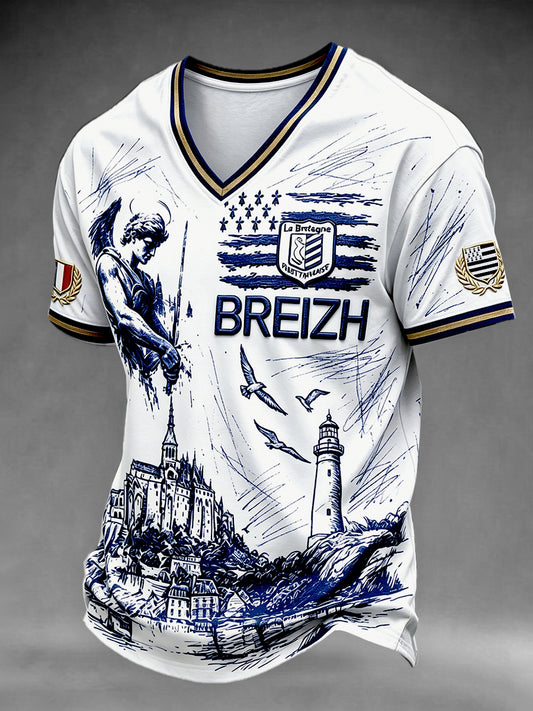 T-shirt Décontracté Homme Blanc Bretagne Française Saint-Michel Montagne Imprimée