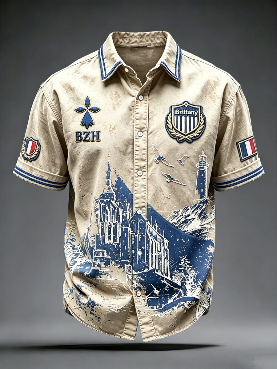 Chemise Homme À Manches Courtes Décontractée Vintage French Breton