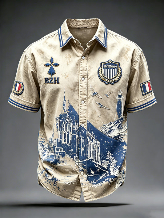 Chemise Homme À Manches Courtes Décontractée Vintage French Breton