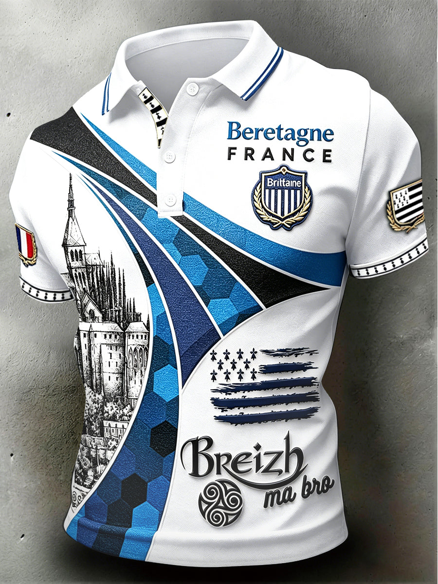 Polo décontracté à imprimé Bretagne française pour hommes