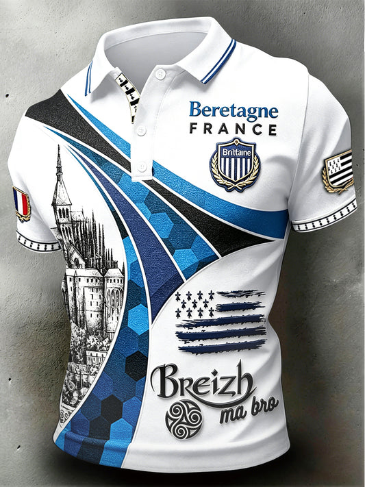 Polo décontracté à imprimé Bretagne française pour hommes