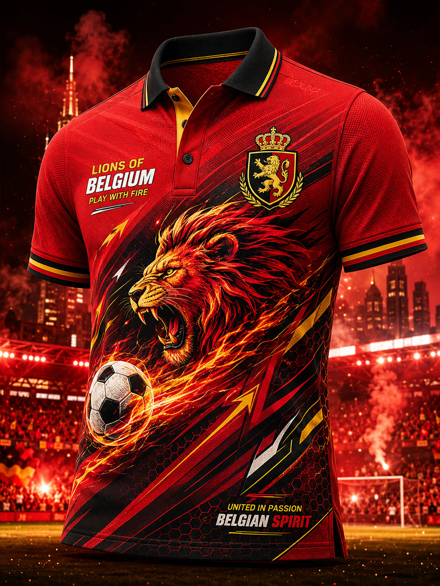 Polo à manches courtes pour homme avec imprimé lion de football