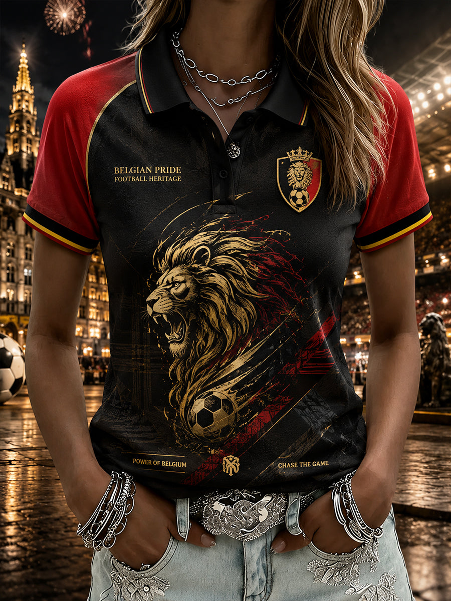 Polo femme à manches courtes avec imprimé lion de football
