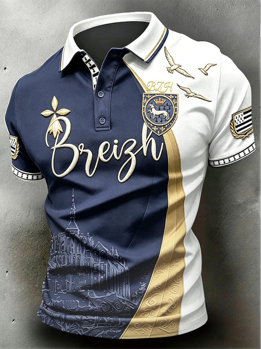 Polo Décontracté Homme French Brittany Saint-Michel Mountain Print