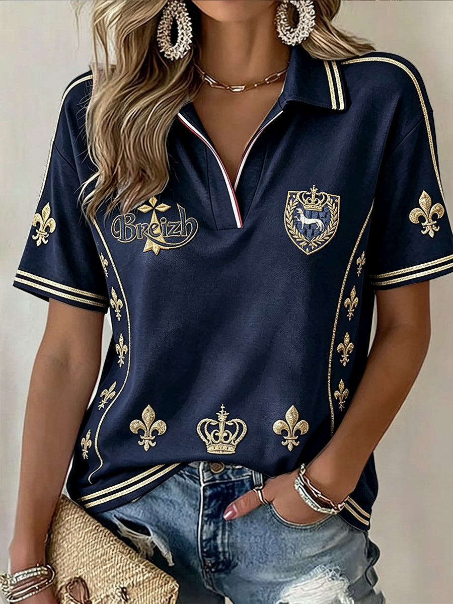 Polo Femme Bleu Foncé Décontracté French Brittany-Print