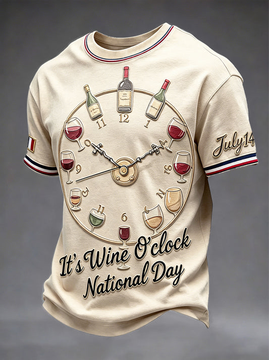 T-shirt décontracté pour homme en verre imprimé, style rétro sur le thème de la Fête nationale française