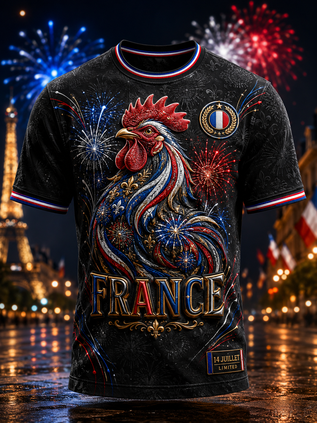 T-shirt manches courtes de la fête nationale française pour hommes